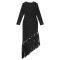Fashion women's slim fit solid color round neck fringed hem dress