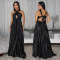 Fashionable women's clothing, elegant and high-end long throw gold foil solid color dress