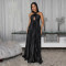 Fashionable women's clothing, elegant and high-end long throw gold foil solid color dress