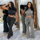 Fashion women's casual sleeveless crop top and pants two-piece set