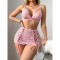 Sexy lingerie set, lace bra, short skirt, thong, tie, three piece set