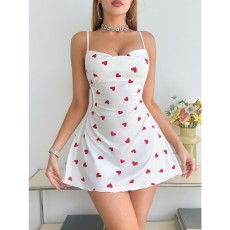 Cross border sexy sleepwear women's love printed seductive camisole skirt nightgown new style