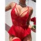 Hot selling lace backless jumpsuit, sexy sleepwear for women, see through sheer base jumpsuit, red