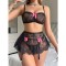 New lightweight lace without steel ring, soft and high-quality sexy lingerie 3-piece set, cute bow tie