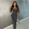 Fashionable sexy sheer lace embellished bag arm backless dress