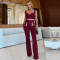 Fashion Women's Sexy Casual Chicken Eye Button Top and Pants Set