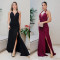 Fashionable women's elegant solid color sexy V-neck slit dress