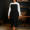 Autumn and winter women's fashion professional long sleeved suit collar patchwork hip pencil skirt foreign trade dress