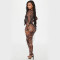 Fashionable women's sexy leopard print mesh printed see through jumpsuit