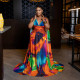 New European and American style printed sexy V-neck dress for women