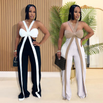 Fashionable women's sexy shoulder strap strapless casual wide leg jumpsuit
