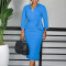Women's fashion temperament solid color elegant OL strap V-neck tongle plus size  dress