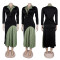 Elegant Commute Stand-Up Collar Waist-Tapered Elastic Pleated Patchwork Color-Block Dress