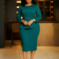 2025 new fashionable round neck temperament Tongle OL pencil skirt dress