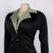 Elegant Commute Stand-Up Collar Waist-Tapered Elastic Pleated Patchwork Color-Block Dress