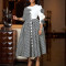 New fashionable and elegant round neck seven quarter sleeve printed patchwork African dress