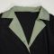 Elegant Commute Stand-Up Collar Waist-Tapered Elastic Pleated Patchwork Color-Block Dress