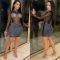 Fashionable sexy nightclub sparkling rhinestone sheer mesh long-sleeved dress