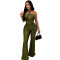 Fashion women's solid color temperament hanging neck wide leg bag arm jumpsuit