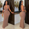 Fashionable women's temperament sleeveless pleated V-neck low cut dress