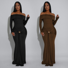 Fashionable women's sexy one shoulder slim fit arm hugging dress