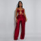 Fashion women's solid color sexy chest hugging and backless strap jumpsuit