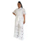 Elegant commuting hollow lace wide leg strap set, two-piece set