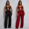Fashion women's solid color sexy chest hugging and backless strap jumpsuit