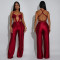 Fashion women's solid color sexy chest hugging and backless strap jumpsuit