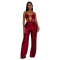 Fashion women's solid color sexy chest hugging and backless strap jumpsuit