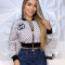 Fashion Print Embroidery Ribbed Long Sleeve Zipper Short Jacket 3 Colors In Stock