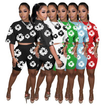Popular Digital Printed Sets: Round-Neck Short Sleeve Shirts and Shorts for Cross-Border Summer Goods
