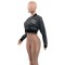 Fashion Print Embroidery Ribbed Long Sleeve Zipper Short Jacket 3 Colors In Stock