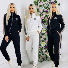 Autumn and winter hot selling thread embroidery embossed long sleeved pants zipper set in stock