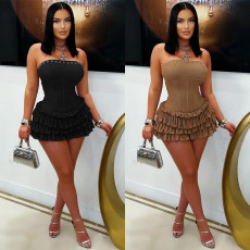 Fashionable Women's Sexy Off-Shoulder Strappy Ruffled Short Dress