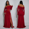 Fashionable Women's Sexy Off-Shoulder Long Sleeve Split Sleeveless Dress