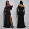 Fashionable Women's Sexy Off-Shoulder Long Sleeve Split Sleeveless Dress