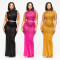 Fashionable women's sexy perspective mesh rhinestone long skirt two-piece set