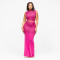 Fashionable women's sexy perspective mesh rhinestone long skirt two-piece set