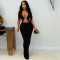 Fashionable Women's Sexy Bodycon Solid Color Tie-Up Sleeveless Dress