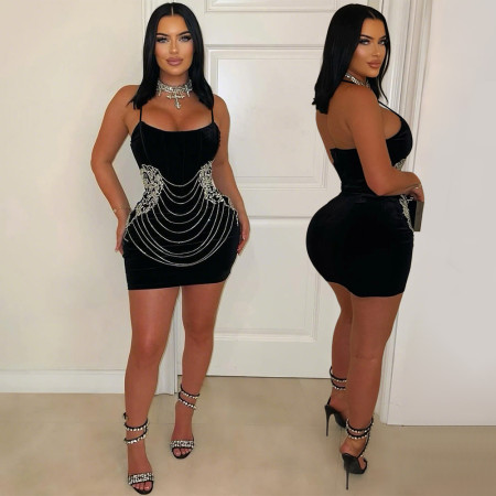 New Fashion Hot Diamond Sexy Strap Bag Hip Party Dress Women's Wear