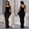Fashionable women's dress with a waist cinched, backless, sleeveless, and hip hugging design