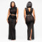 Fashionable women's sexy perspective mesh rhinestone long skirt two-piece set