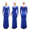 Square collar long sleeved sexy hip hugging long skirt party long dress women's foreign trade