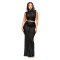 Fashionable women's sexy perspective mesh rhinestone long skirt two-piece set