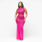 Fashionable women's sexy perspective mesh rhinestone long skirt two-piece set