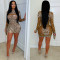 fashion women's sexy long sleeved see through mesh hot stamping dress