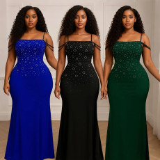 New Fashionable Sexy Chiffon Dress with Rhinestone Sequins for Women Party Gowns