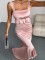New pink backless fish tail long skirt satin dress for weddings, bridesmaids, banquets, parties, etc