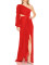 Summer new sloping shoulder and exposed waist one sleeve formal dress with slit and large swing banquet evening dress